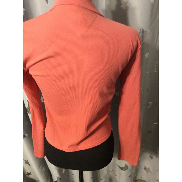 New NWT Tommy Jeans Core Ribbed Long Sleeve Polo Shirt Button Front S - Picture 5 of 7